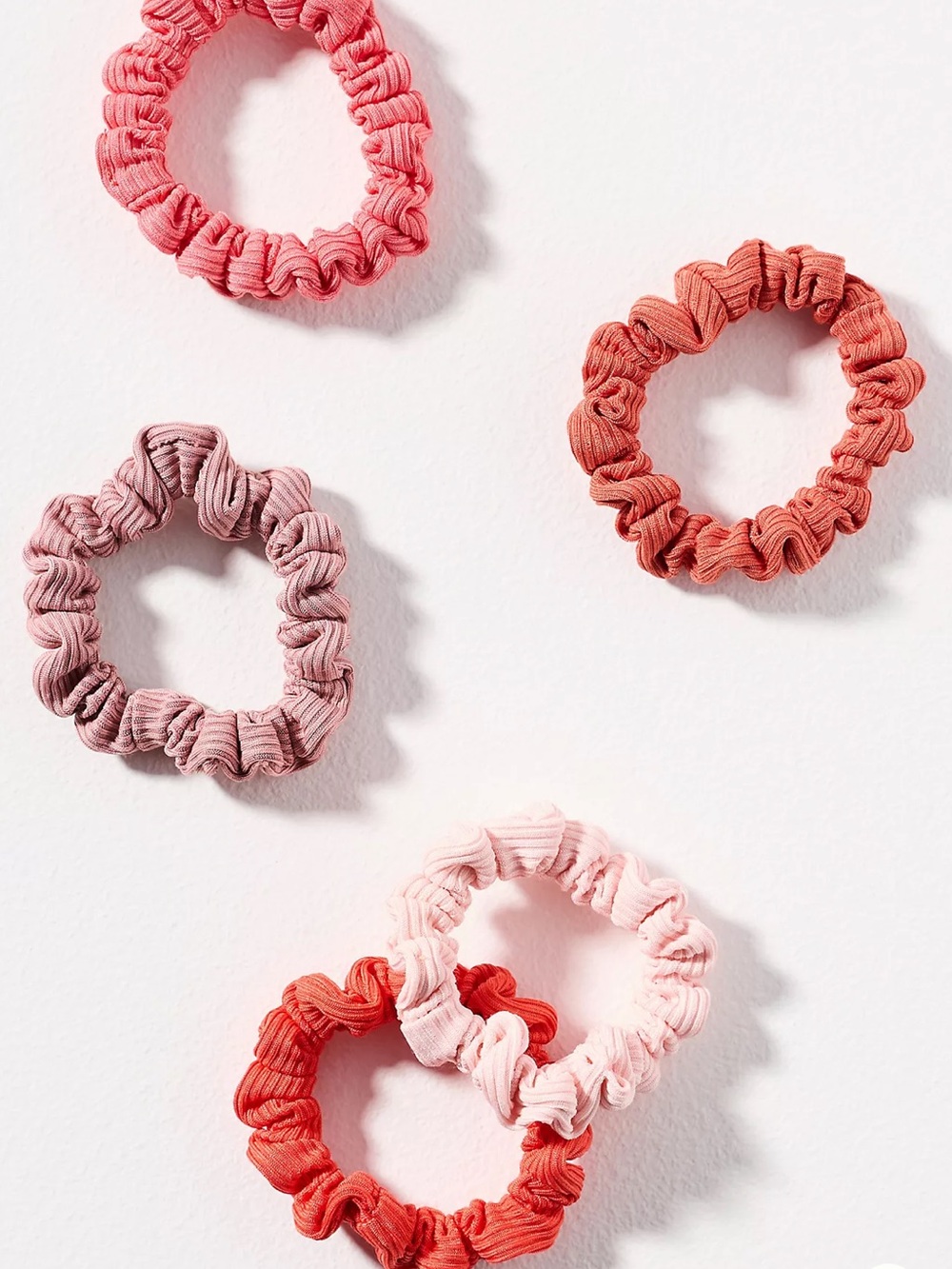 Anthropologie Ribbed Hair Ties Set of 5 Pink and Coral Scrunchies